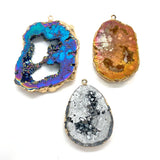 Agate Piece Pendant 30-55mm Natural Stone Plated Colored Crystal Charm DIY Neckl