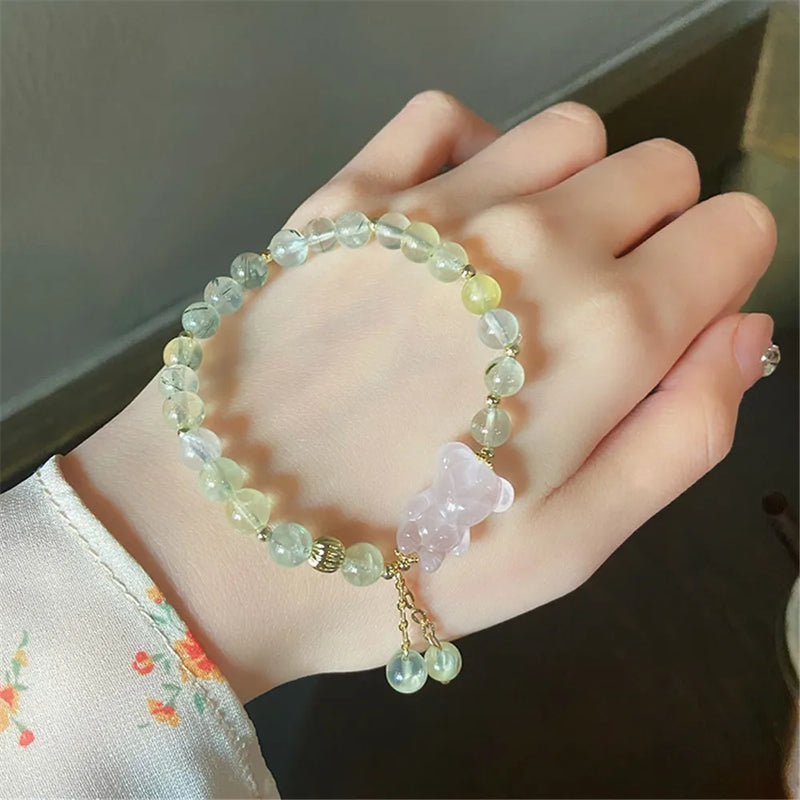 Prehnite Beads Charm Bracelet Pink Quartz Fairy Style Romantic Jewelry