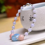 Purple Agate Bracelets Round Beads Bangles Women Men Jewelry