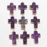 Purple Agate Druzy Cross Necklace Pendant Unisex DIY Jewelry Gift