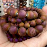Purple Druzy Agate Beads 6-12MM Round Spacer for Jewelry Making