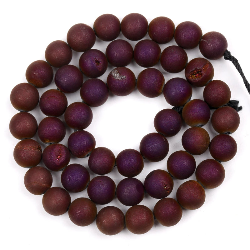 Purple Druzy Agate Beads 6-12MM Round Spacer for Jewelry Making