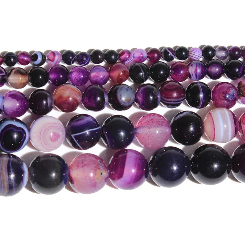 Purple Veins Agate Round Loose Beads For Jewelry Making 4-12MM