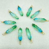 Tiger Eye Wire Winding Hexagonal Column Pendants 24Pcs