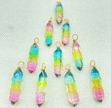 Tiger Eye Wire Winding Hexagonal Column Pendants Jewelry 24Pcs
