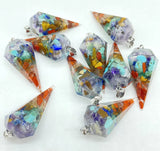7 Chakras Resin Hexagon Pointed Cone Pendulum Pendant - 10pcs