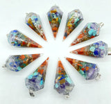 7 Chakras Resin Hexagon Pointed Cone Pendulum Pendant - 10pcs