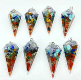 7 Chakras Resin Hexagon Pointed Cone Pendulum Pendant - 10pcs
