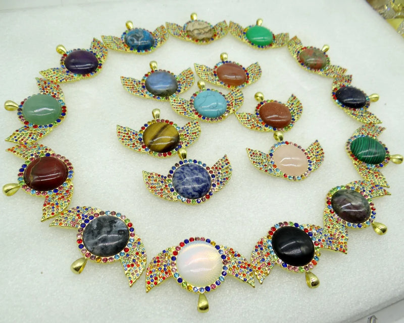 Natural Stone Quartz Crystal 8PCwholesale Round Pendant Diy Jewelry