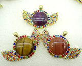 Natural Stone Quartz Crystal 8PCwholesale Round Pendant Diy Jewelry