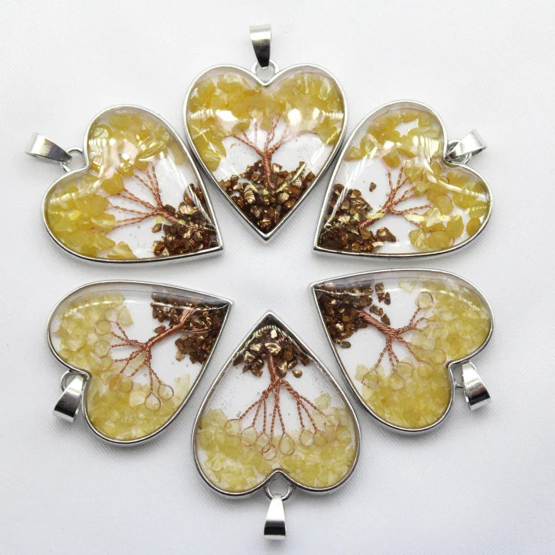 Natural Stone Quartz Crystal Pendant 7 Chakra Reiki Healing Tree Heart Pendants