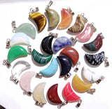 50pcs Natural Stone Quartz Crystal Tiger Eye Aventurine Opalite Moon Pendant