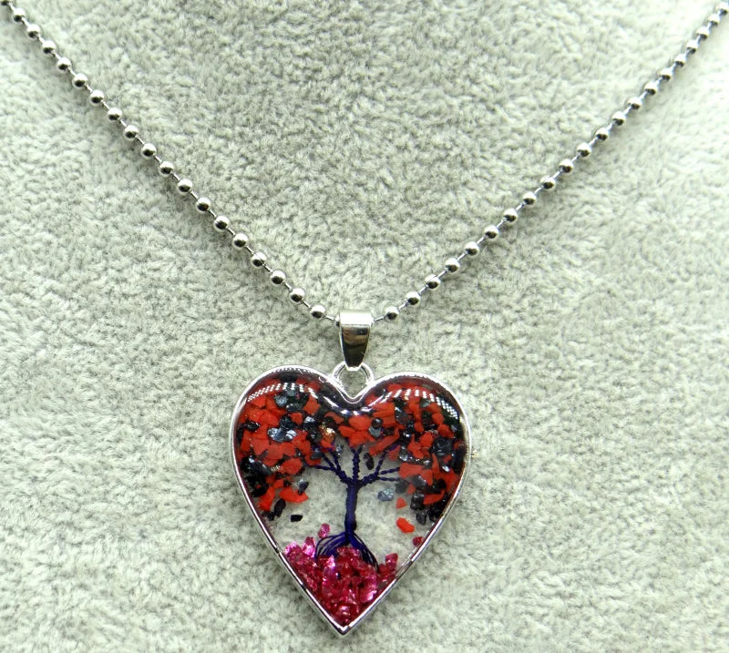 7 Chakra Reiki Healing Tree Heart-shaped Pendant for Diy Jewelry Making Necklace