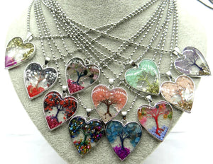 7 Chakra Reiki Healing Tree Heart-shaped Pendant for Diy Jewelry Making Necklace