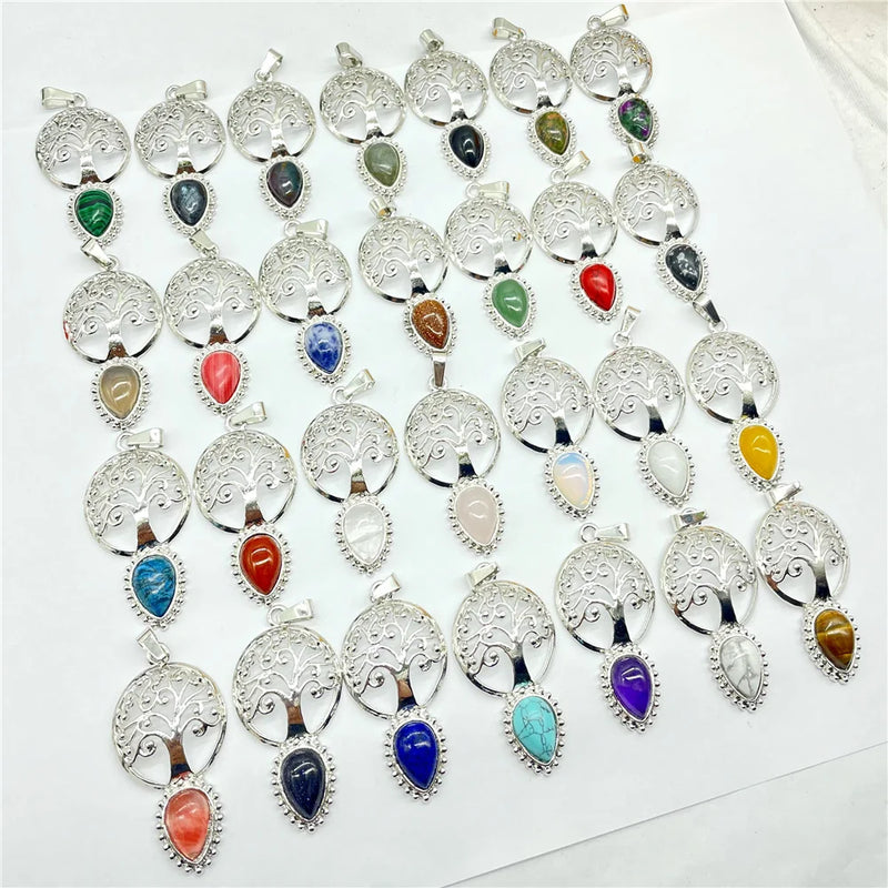 Natural Stone Quartz Crystal Tree of Life Pendant Charm DIY Jewelry Making