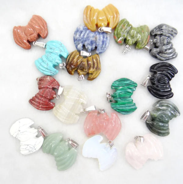 8PC Natural Stone Carved Bat Pendant for DIY Jewelry Making Necklace