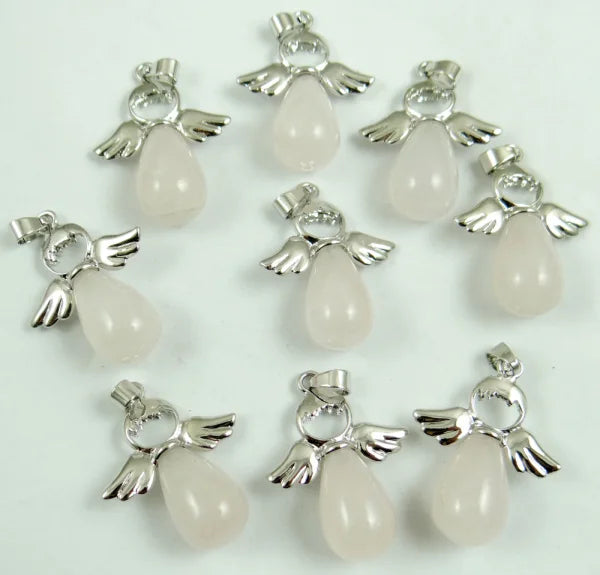 Quartz Crystal Pendant Angel Wings Fairy Water Drop Shape DIY Necklace