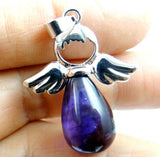 Quartz Crystal Pendant Angel Wings Fairy Water Drop Shape DIY Necklace