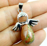 Quartz Crystal Pendant Angel Wings Fairy Water Drop Shape DIY Necklace