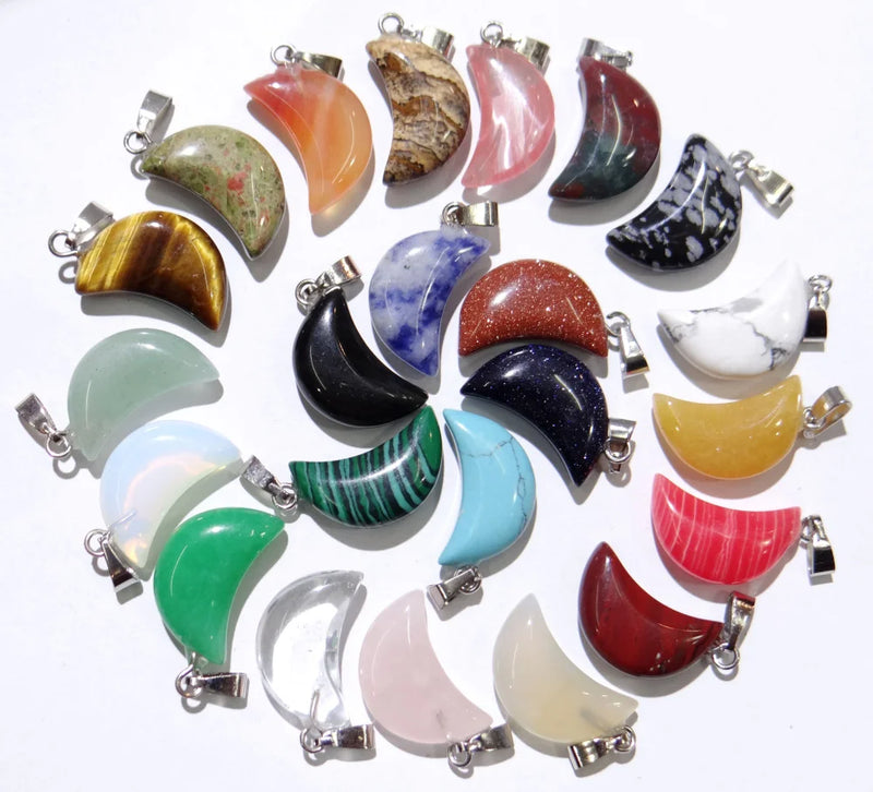 Natural Stone Charms Moon Pendants for DIY Jewelry Making