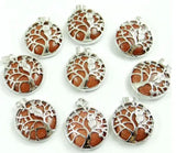 Natural Stone Quartz Crystal Tiger Eye Turquoises Tree of Life Pendant