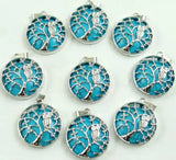 Natural Stone Quartz Crystal Tiger Eye Turquoises Tree of Life Pendant