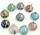 Natural Stone Quartz Crystal Tiger Eye Turquoises Tree of Life Pendant