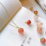Natural Stone Quartz Red Peach Cherry Pendant Necklace For Woman