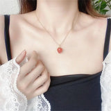Natural Stone Quartz Red Peach Cherry Pendant Necklace For Woman