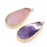 Natural Stone Quartzs Long Water Drop Reiki Heal Amethysts Pendant