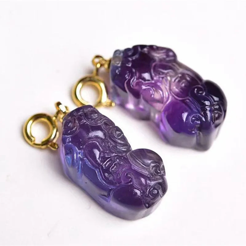 Rainbow Fluorite Pixiu Crystal Pendant Carved Figurine Gift