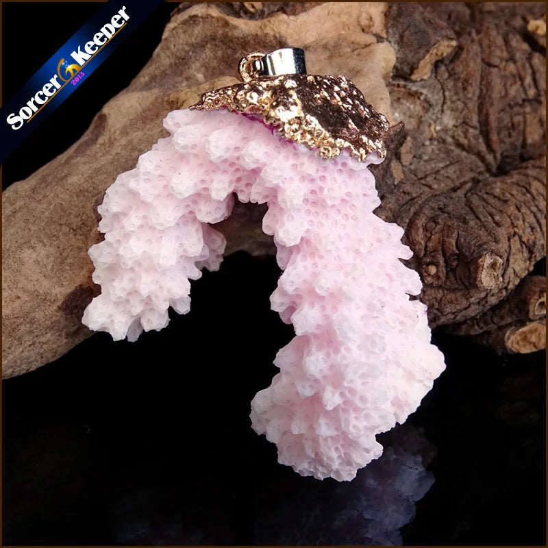 Raw Coral Pendant Necklace Druzy Drusy Elestial Cluster Specimen