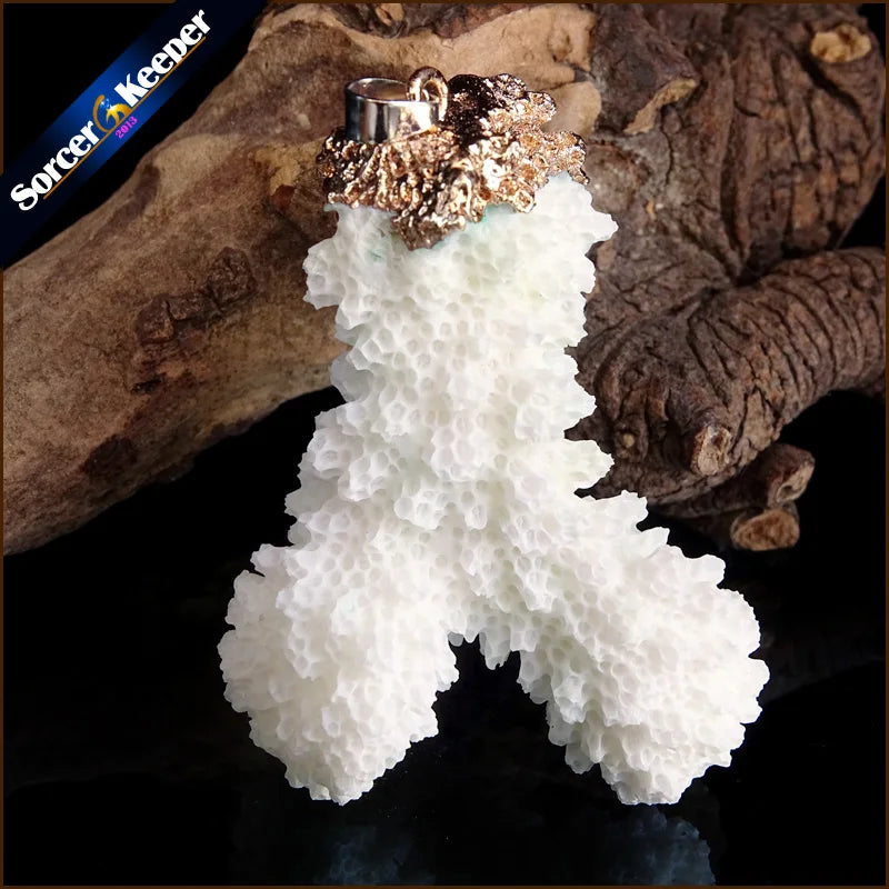 Raw Coral Pendant Necklace Druzy Drusy Elestial Skeletal Cluster Specimen AA359