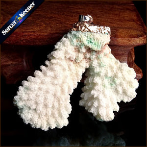 Raw Coral Pendant Necklace Druzy Elestial Specimen AA293