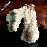 Raw Coral Pendant Necklace Druzy Elestial Specimen AA293