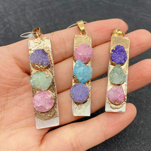 Natural Stone Rectangular Crystal Pendant 10-55mm Inlaid Charm