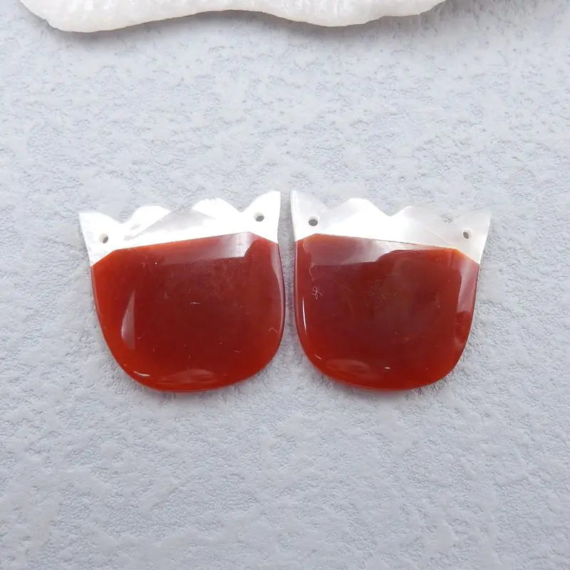 Red Agate & Shell Gemstone Earrings Bead 27x25x5mm
