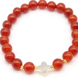 Red Carnelian Stone Bracelet Clover Shell Spacer Beads Bangle