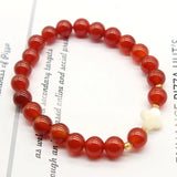 Red Carnelian Stone Bracelet Clover Shell Spacer Beads Bangle