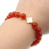 Red Carnelian Stone Bracelet Clover Shell Spacer Beads Bangle