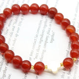 Red Carnelian Stone Bracelet Clover Shell Spacer Beads Bangle
