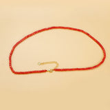 Red Coral Cylindrical Beaded Choker Necklace 38+5cm