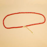 Red Coral Cylindrical Beaded Choker Necklace 38+5cm