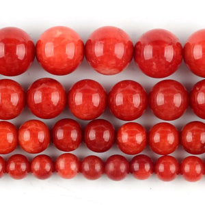 Red Coral Jades Beads for Jewelry Making, Round Loose Spacer Beads, 6-12mm, 15"