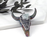 Natural Stone Retro Oxhead Pendant Amethyst Quartz for Jewelry Making