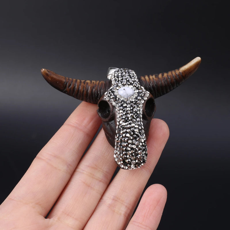 Natural Stone Retro Oxhead Pendant Amethyst Quartz for Jewelry Making