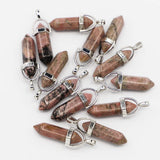 Rhodonite Hexagonal Column Point Pendants Charms Quartz Crystal Necklace 24Pcs