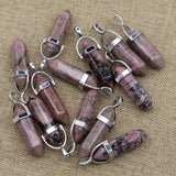 Rhodonite Hexagonal Column Point Pendants Charms Quartz Crystal Necklace 24Pcs