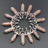 Rhodonite Hexagonal Column Point Pendants Charms Quartz Crystal Necklace 24Pcs