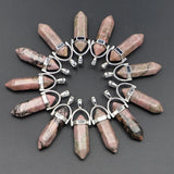 Rhodonite Hexagonal Column Point Pendants Charms Quartz Crystal Necklace 24Pcs